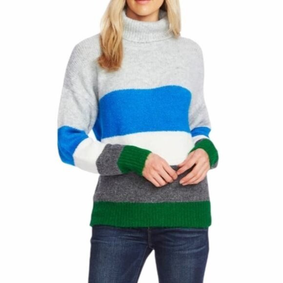NWT Vince‎ Camuto Striped Turtleneck Sweater In Peacock Size Small - Picture 1 of 9